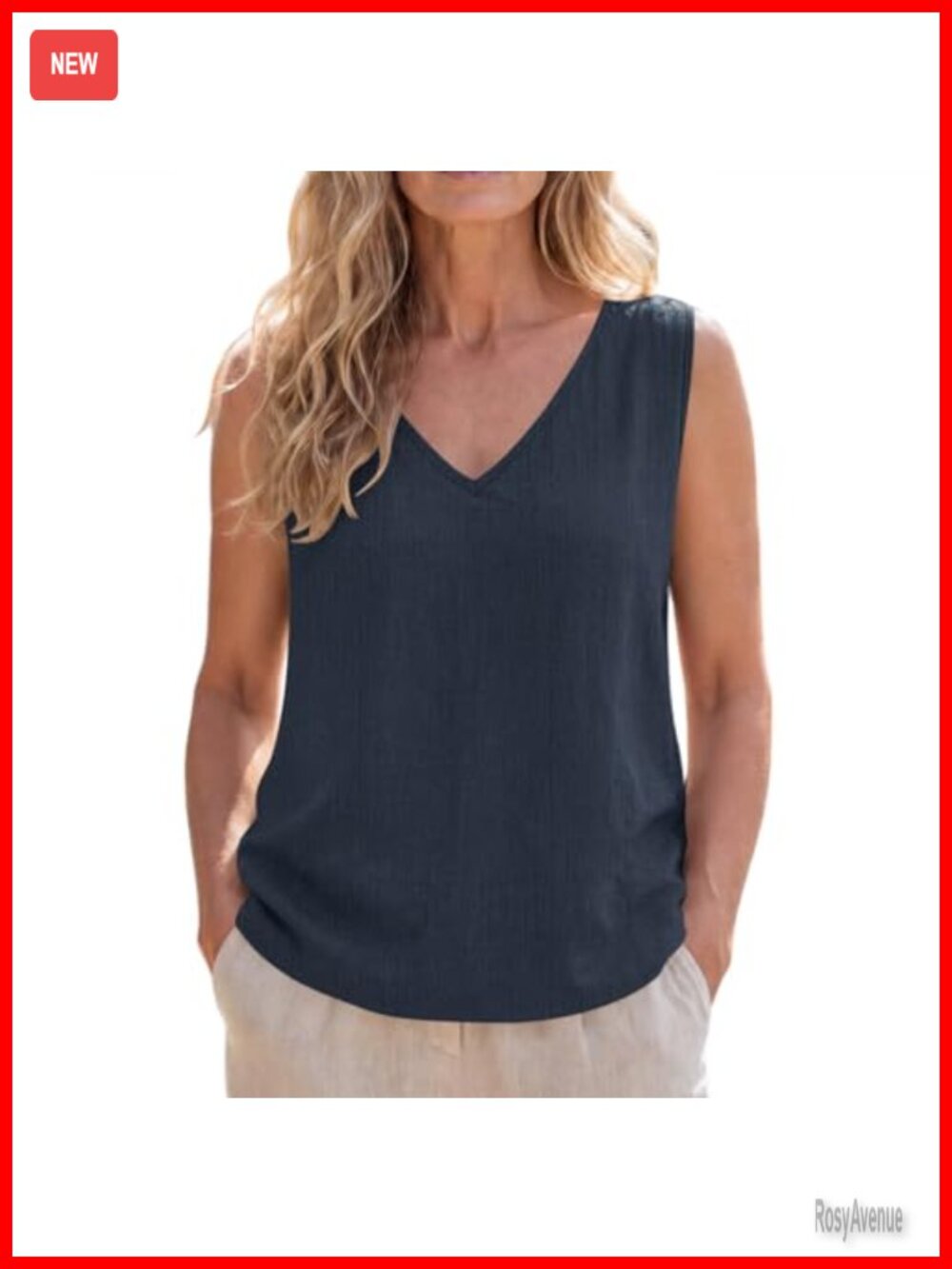 Viscose Linen Tank Top Womens V Neck Sleeveless Loose Summer Beach Vacation Top
